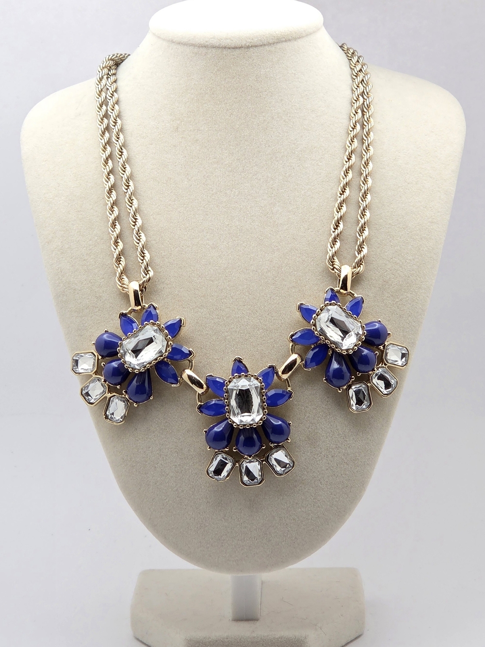 Banana Republic Vintage Style Cobalt Blue & Crystal Statement Necklace 19"
